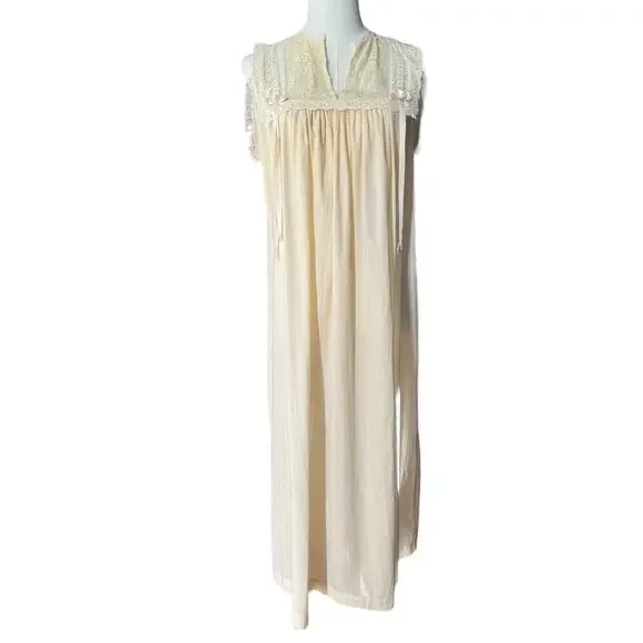 Vintage 50's Christian Dior cream & pink lace long nightgown size small - Picture 16 of 16